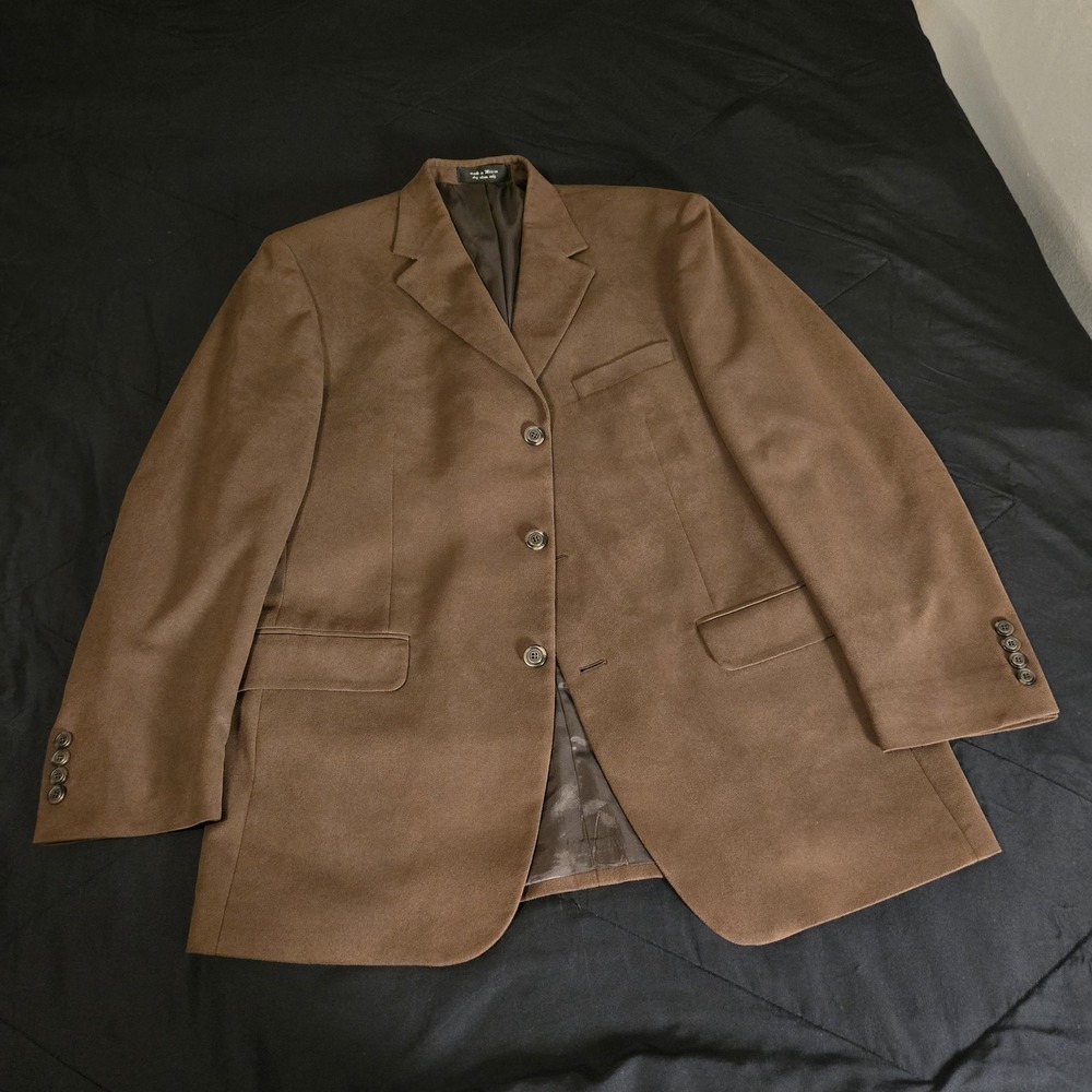 Andrew Fezza Sport Coat Mens 46 Chocolate Brown Faux Suede Button Blazer Cowboy